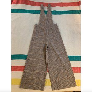 Very J Camel Plaid Wool Midi Wide Leg Overalls